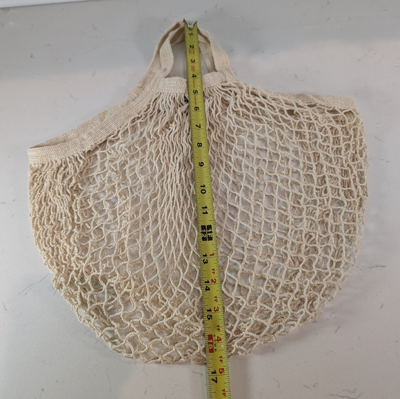 Beige Cream Mesh Tote Bag Nautical Rope - Picture 6 of 9